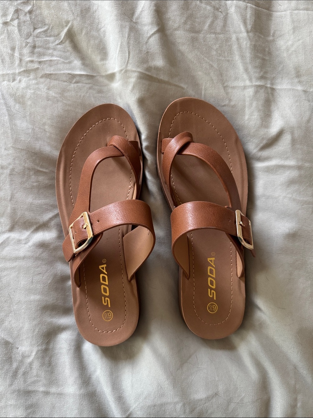 SODA Brown Buckle Thong Sandals